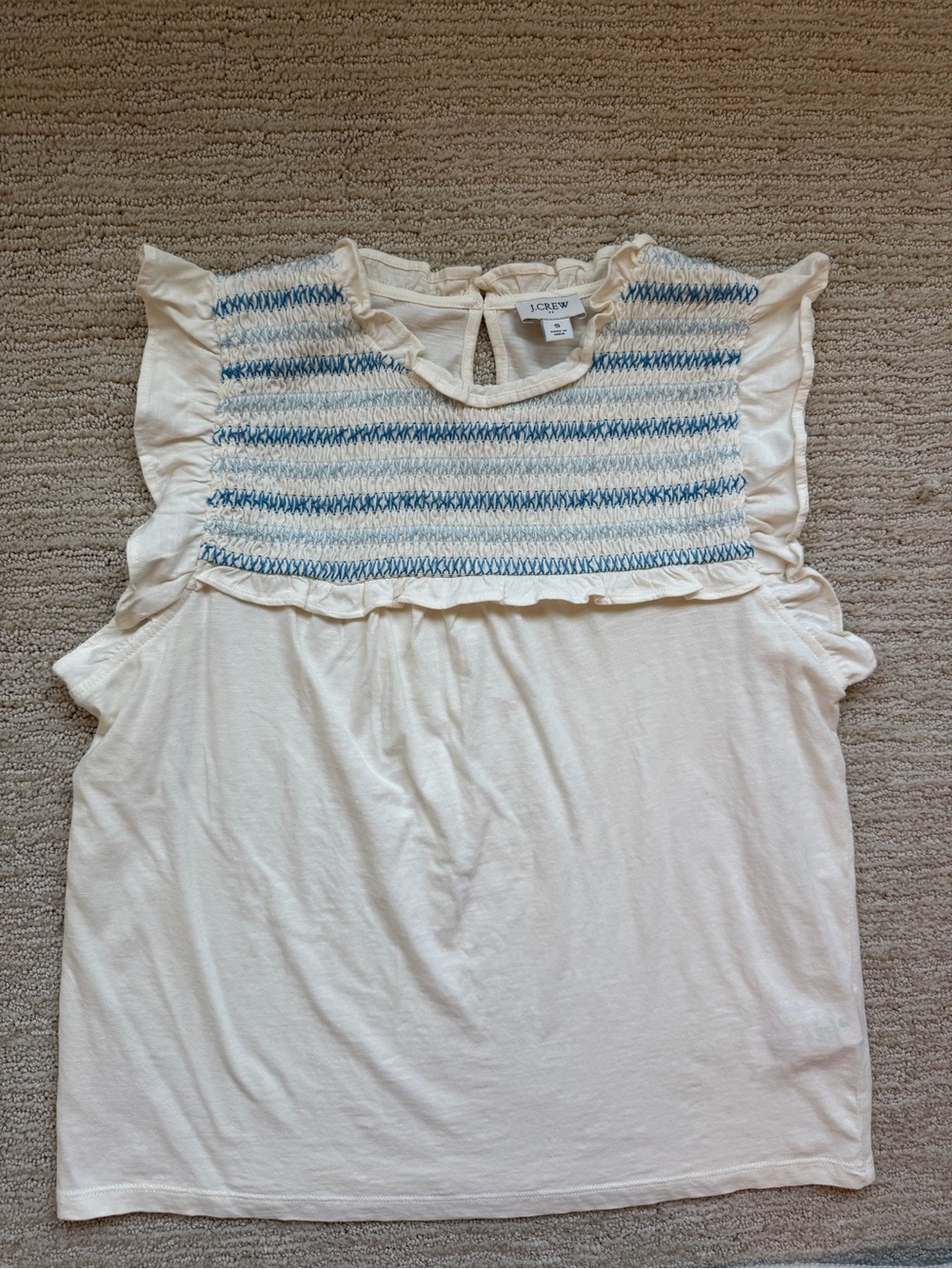 J. Crew Cream Tank with Blue Embroidered Yoke